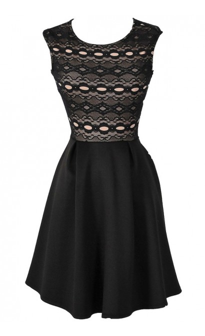 Edie Black and Nude Circle Lace Fit and Flare Party Dress